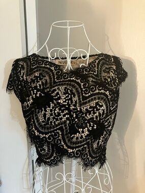 Reverse Black Lace Crop Top